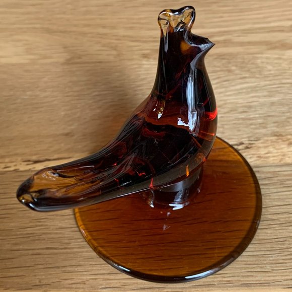 VTG Compote Hand Blown Rigaree Trim Lidded Rooster Amber Pedestal Art Glass - Picture 9 of 12